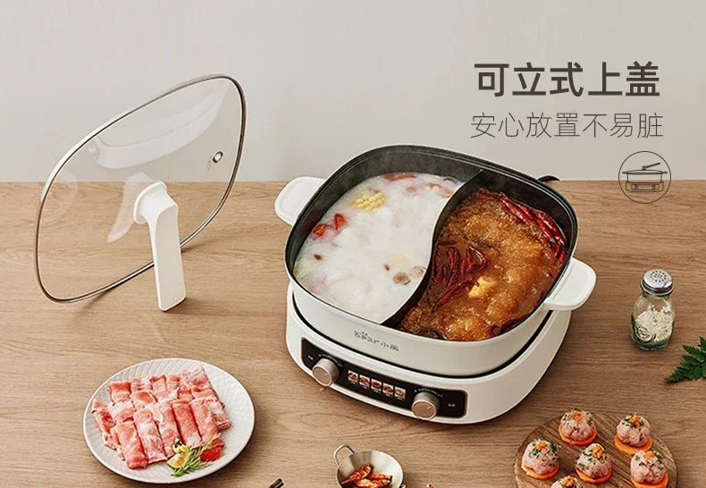 220V 6L Electric Skillet with Separable Hot Pot and Multi-Function Cooking Pan for Home Use