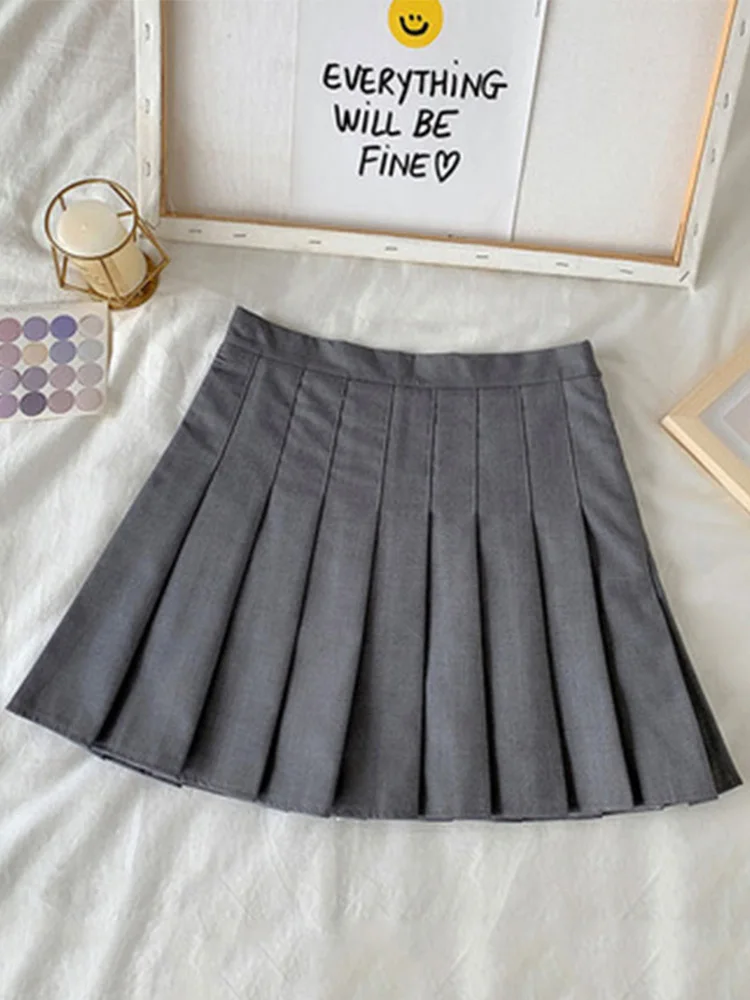 Women's High Waist Gothic Anti-Glare A-Line Pleated Skirt, Short Skirt, Black, Purple, Ins Tide, Ulzzang, Summer, New