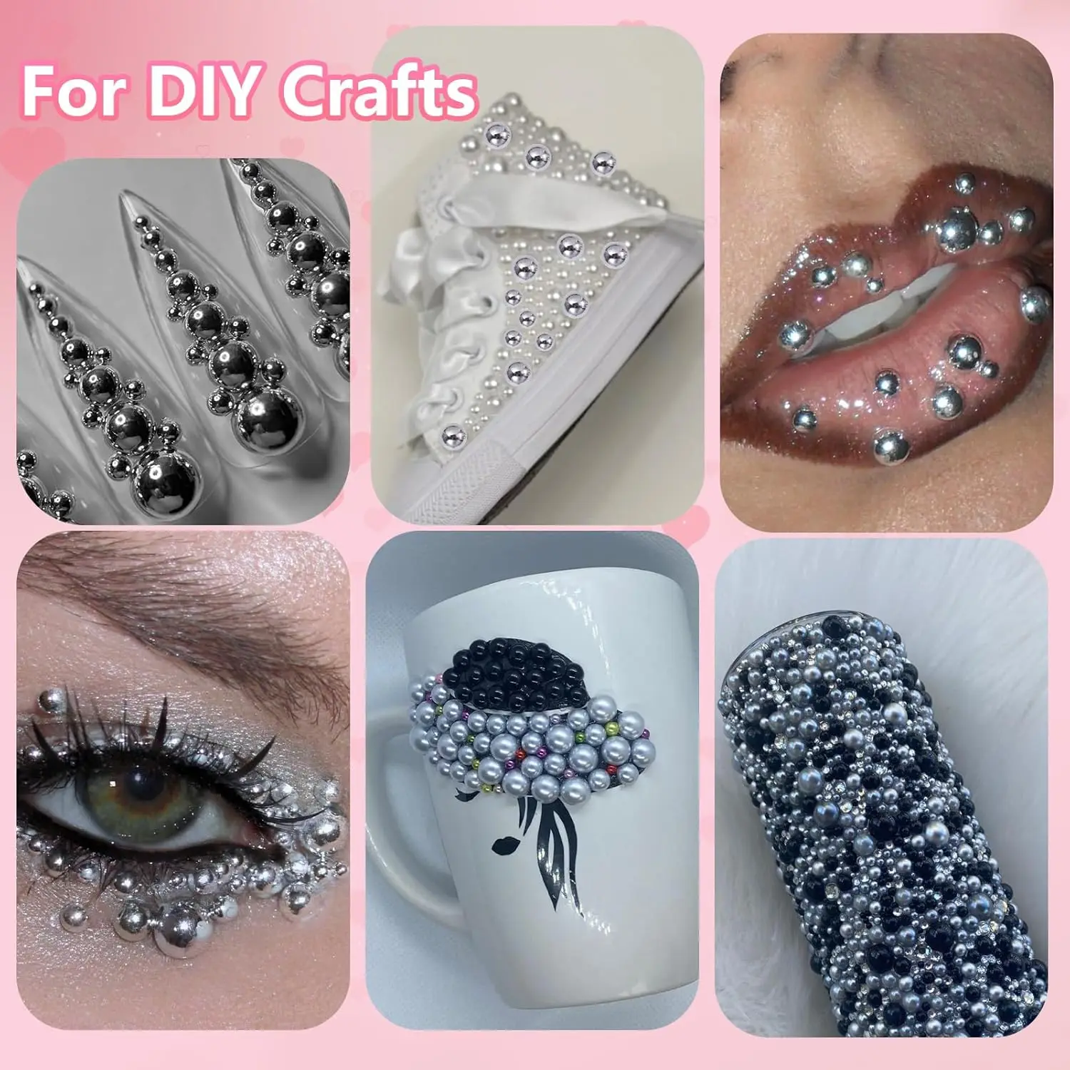 12グリッド3Dシルバーハーフラウンドパールネイルチャーム+ツール2個 2-8mmパールキャビアネイルアートデコレーションDIYパンククールマニキュアアクセサリー