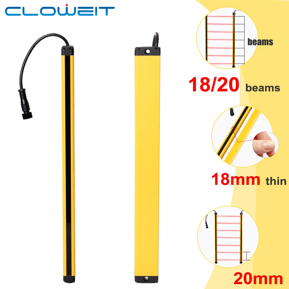 Cloweit 18x35 Safety Light Curtains APS18-18/2020 Thin Protection Device 20 Through Beams Photo Sensor Grating