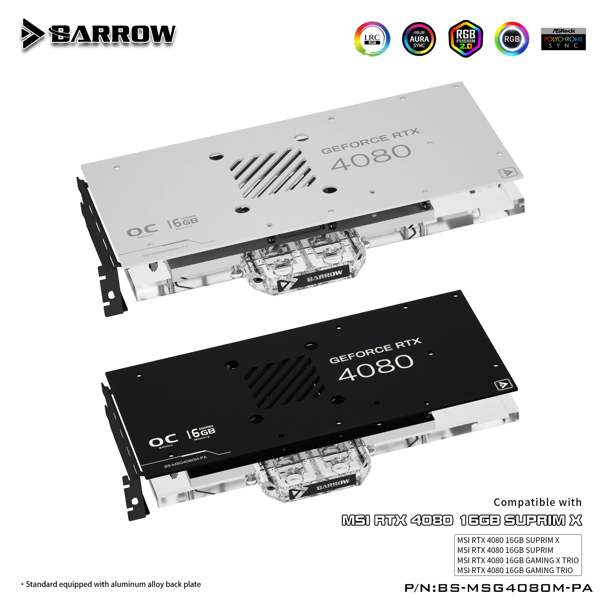 BARROW Water Block  for MSI RTX 4080 16GB GAMING X TRIO/ SUPRIM X GPU Card Copper Cooling Radiator RGB AURA BS-MSG4080M-PA