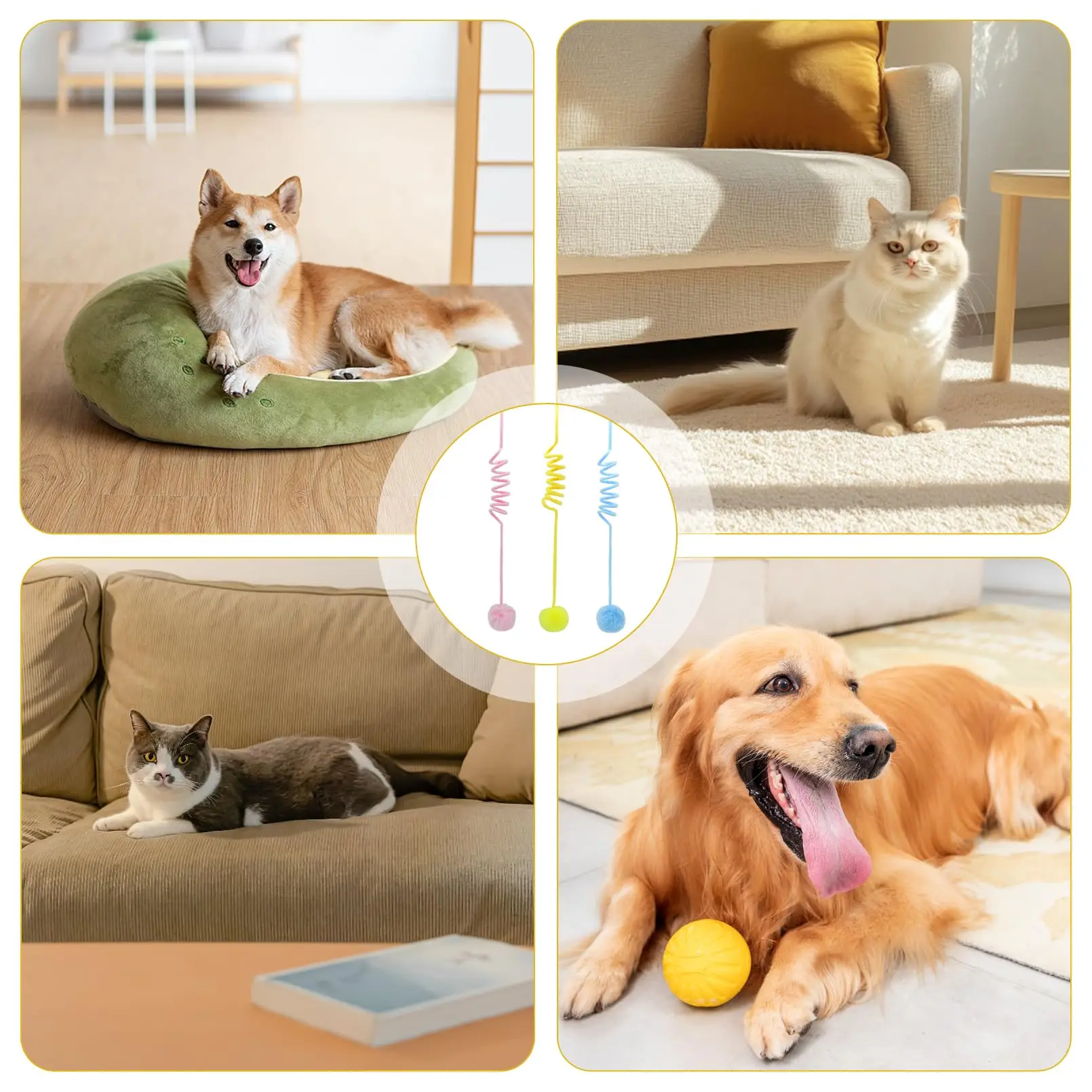 3 قطع من كرات لعبة القطط المنفوشة، لعبة القط التفاعلية المعلقة كرة دعابة مع جرس، لعبة لعب ذاتية للقطط الداخلية لتخفيف الملل