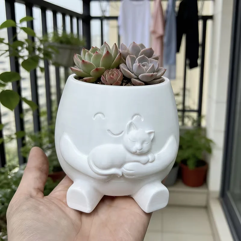 3D Printed Cat Flowerpot Decor - Echeveria Succulent recension och pris