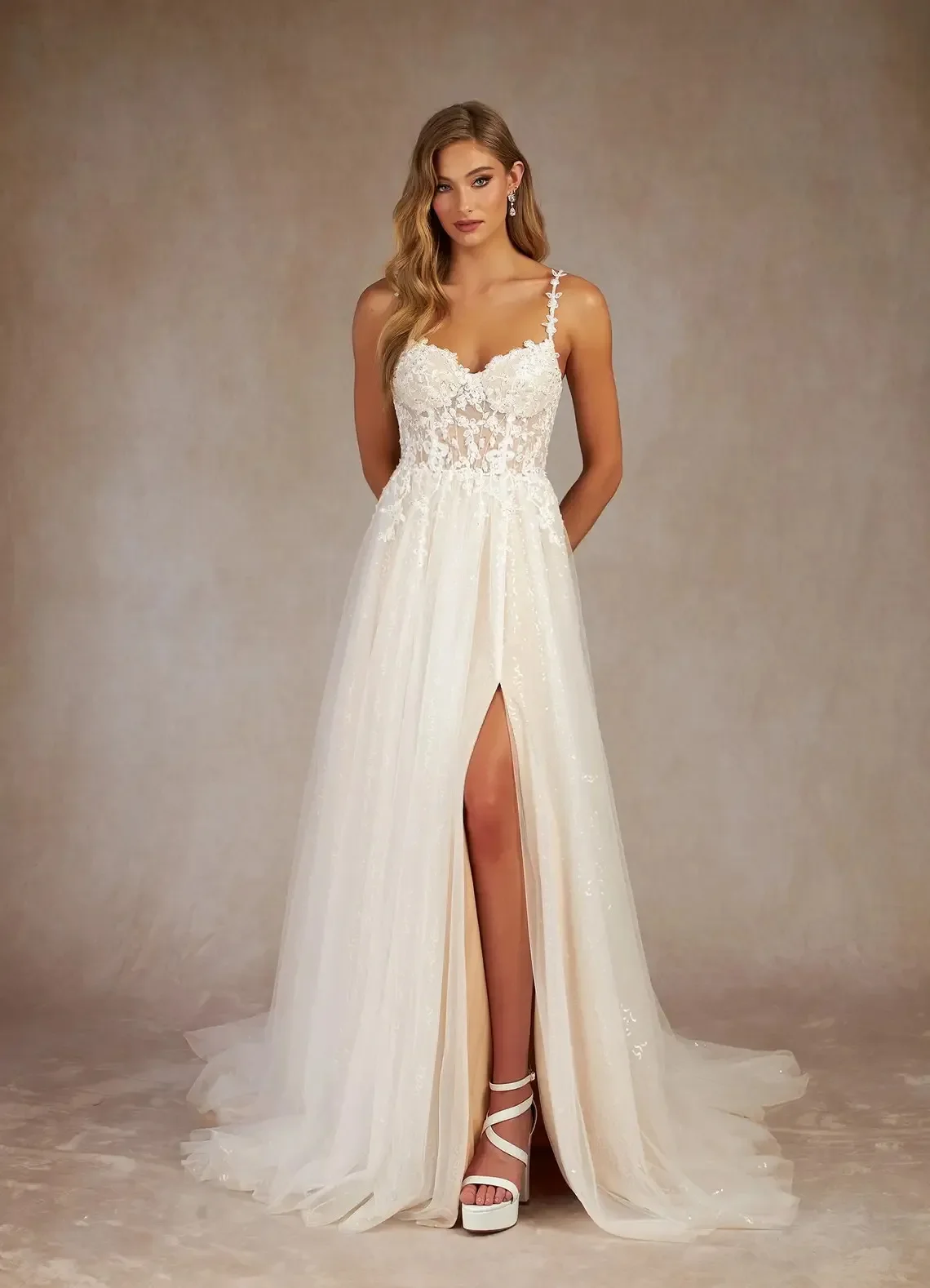 

Flavinke Spaghetti Straps Sweetheart Lace Applique Boho Brial Grown Wedding Dresses Side Slit Custom Made 2025 Rode De mariée