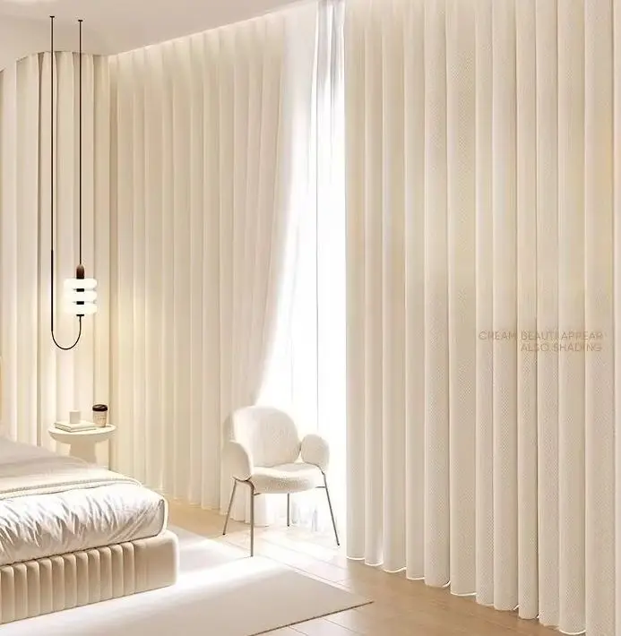 Cream Colour Blackout Cotton Curtains for Bedroom Living Room Balcony Hotel High Quality Curtain Sunshade Luxury Window Drapes