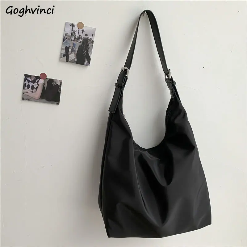 Black Shoulder Bags Women Underarm Totes Large Capacity Nylon Bag School Students All-match Casual Crossbody Handbags Retro Chic