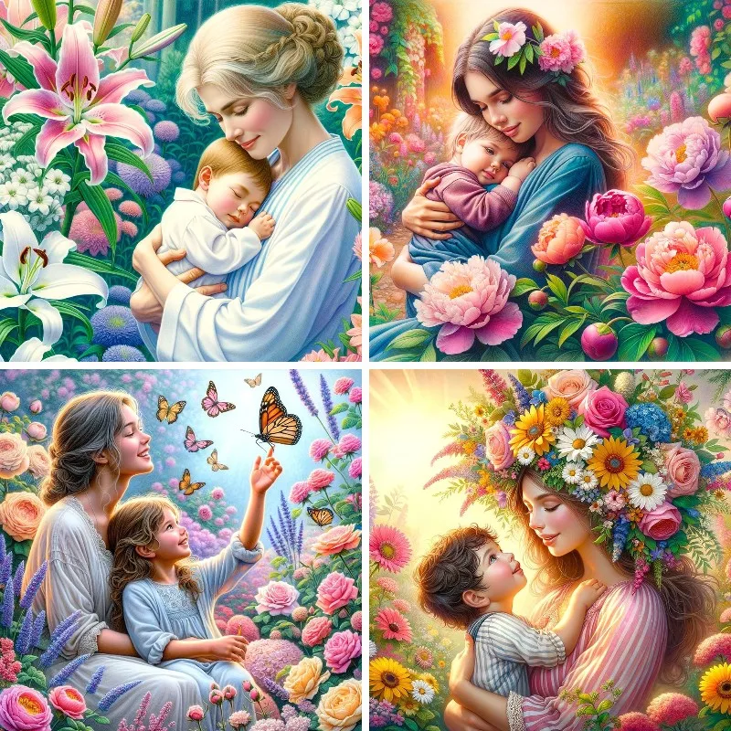 5D Diamond Painting Art Mom and Baby,Square Beads Diamond Painting By Number Kits,Mother and Daughter, Mother's Day Wall Decor