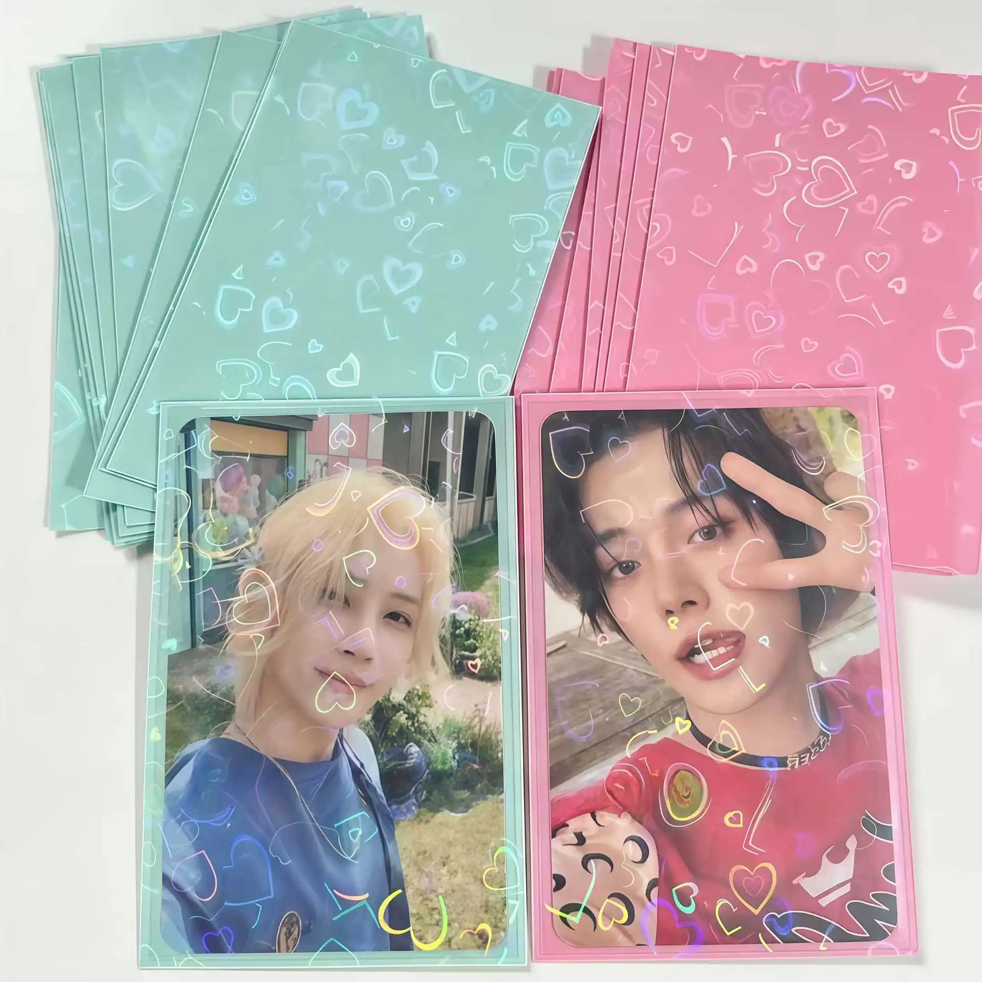 50PCS 61x91mm Laser Heart Card Sleeves For Photo Trading Sports Cards Protector Tarot Shield Board Magical Holder Cover