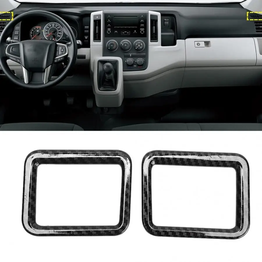 2Pcs Front Upper Dashboard Side Vent Frame Cover Carbon Fiber Texture Fit for Toyota HiAce 2019 ABS Material car accessories