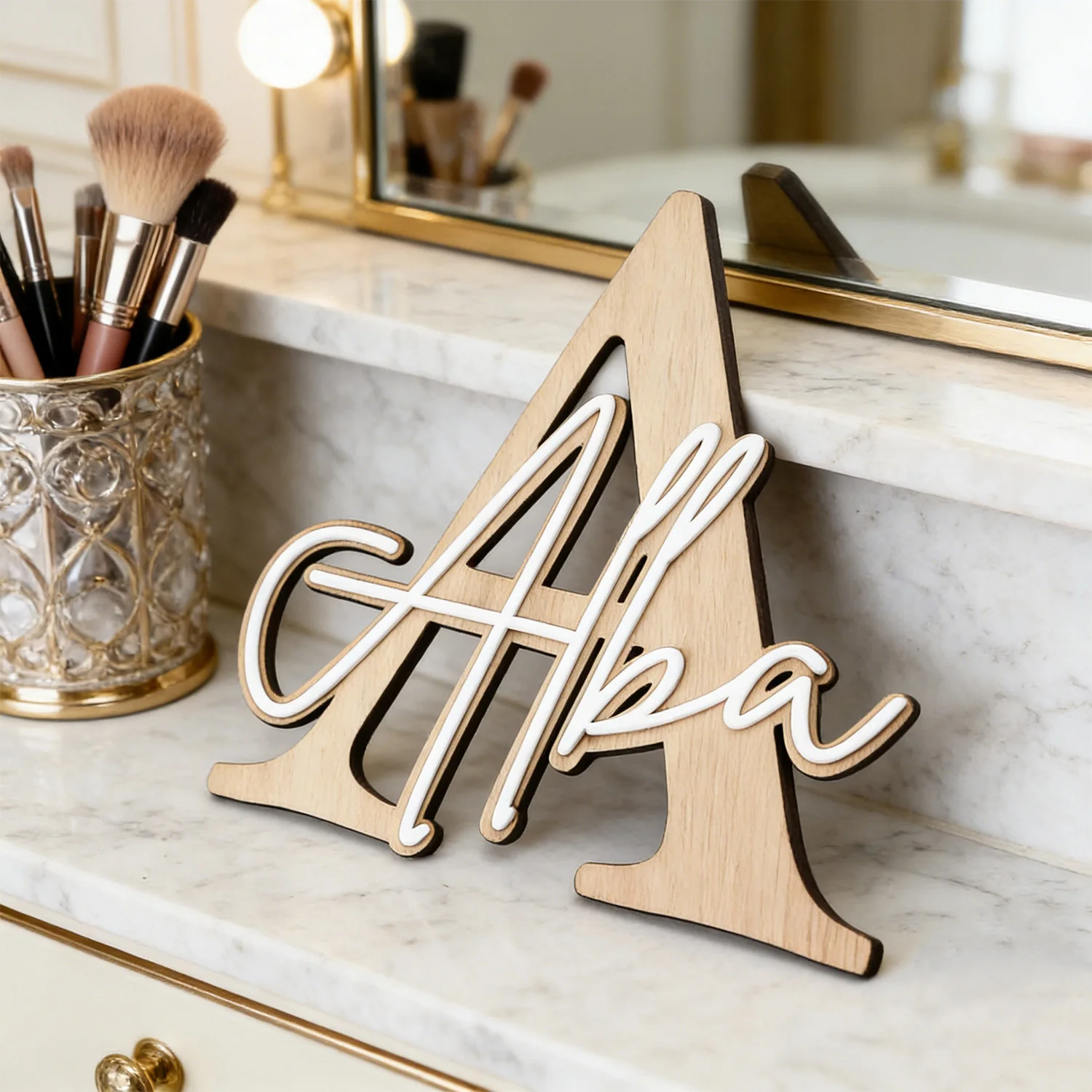 1pc Double-layer Wooden Name Decoration Plaque, Customizable Content, Home Decoration, Children's Room Decoration, Holiday Gifts view 3
