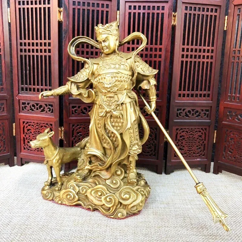 Chinese Myth Brass Protect Three Eyes Yang Jian God Erlang Dog Statue