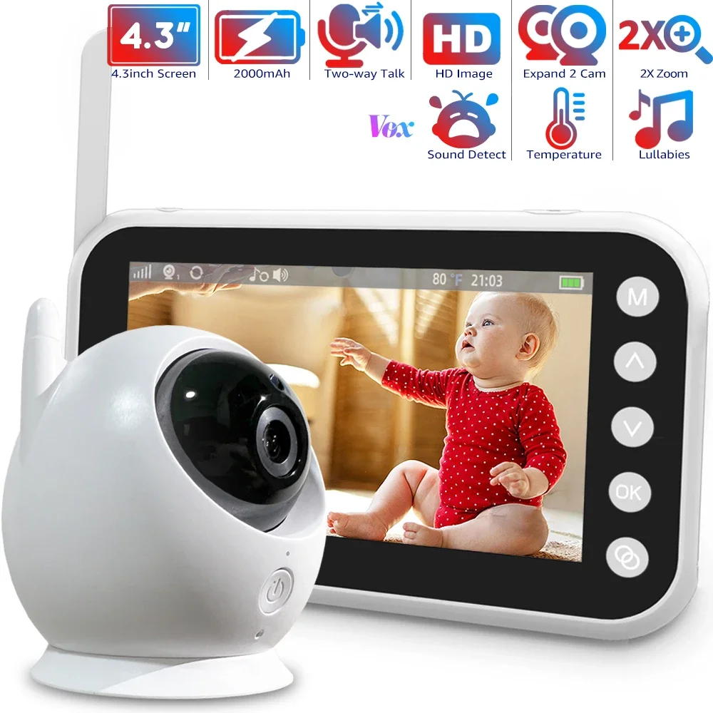 

4.5'' Video Baby Monitor with Camera and Audio Night Vision Temperature Monitoring Baby Camera 8 Lullabies 2-Way Talk Babyphone