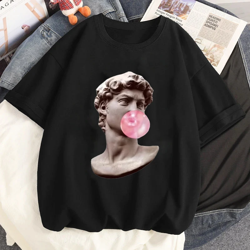 الرجعية التماثيل ديفيد أسطورة الجرافيك تي شيرت المرأة Kawaii تيز القمم Harajuku 90s قصيرة الأكمام الشارع الشهير التي شيرت الملابس النسائية