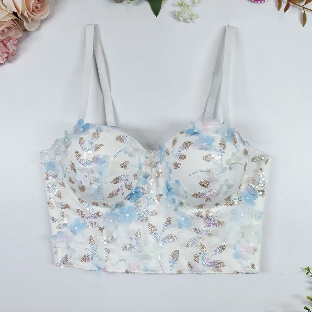 

Brasier Sexy Sequined Underwire Push Up Bra Sequined Floral 3/4 Cup Four Hook-and-Eye Closure Underwear Women Backless Bra