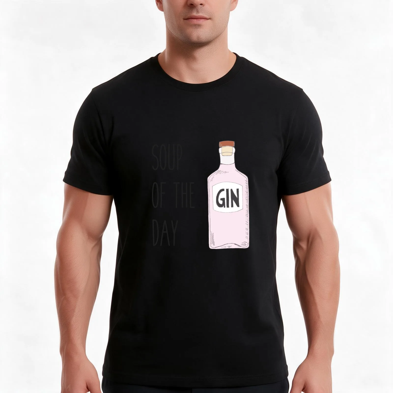 Quirky gin lover gift - Pink gin - Soup of the day gin T-Shirt, Summer Casual Cotton Tee, Oversized Streetwear Tops, 100% Cotton