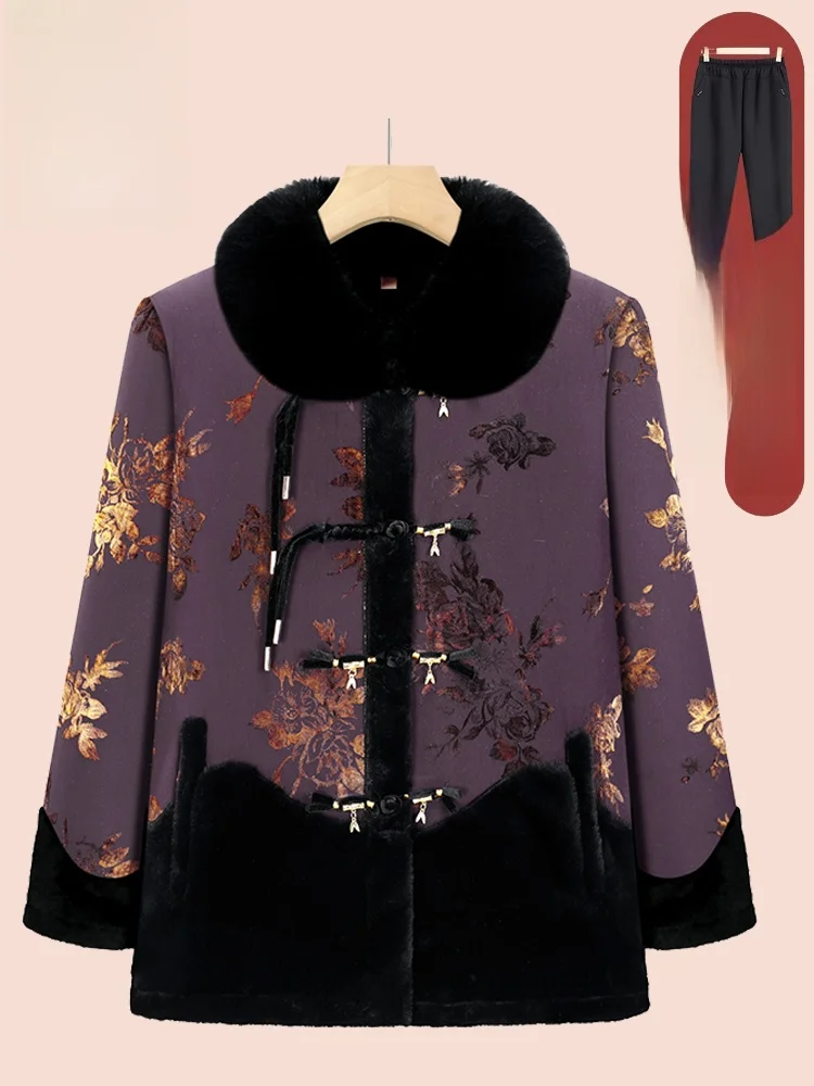 

Thiened Fce Winter Jaet for Middle-Aged And ly Women Warm Coat with Fur Collar Faionable Stand Collar Cotton Cl...