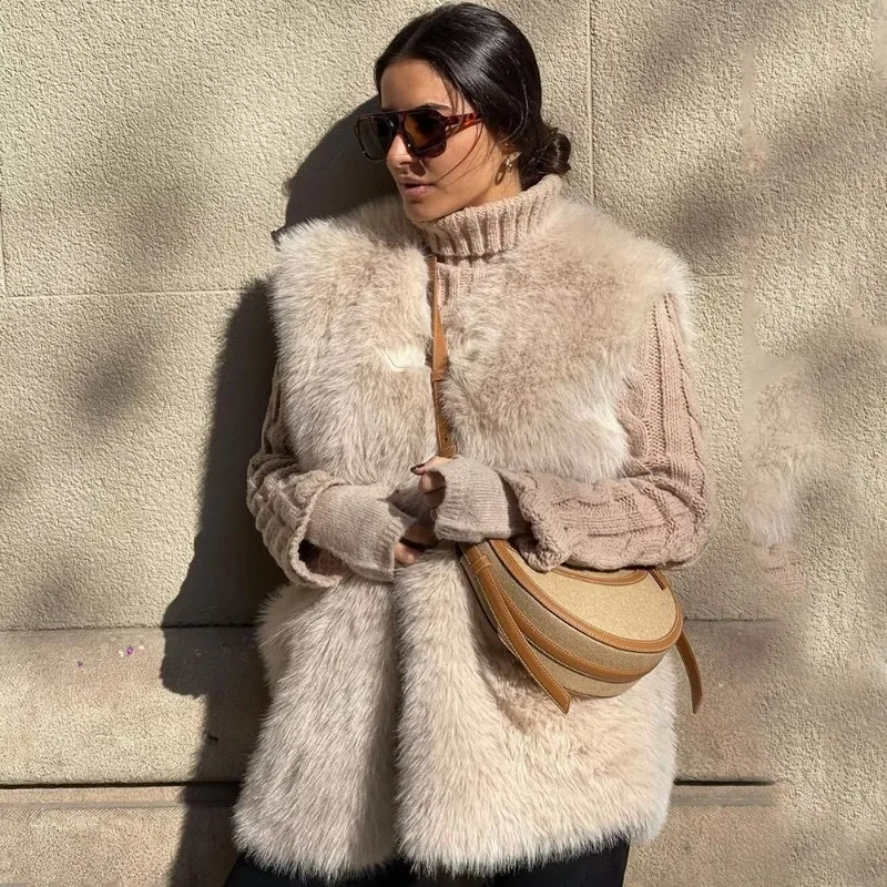 

Tuularose женский жилет из искусственного меха модный большой плюшевый лоскутный жилет осенний офисный женский уличный кардиган пальто куртка