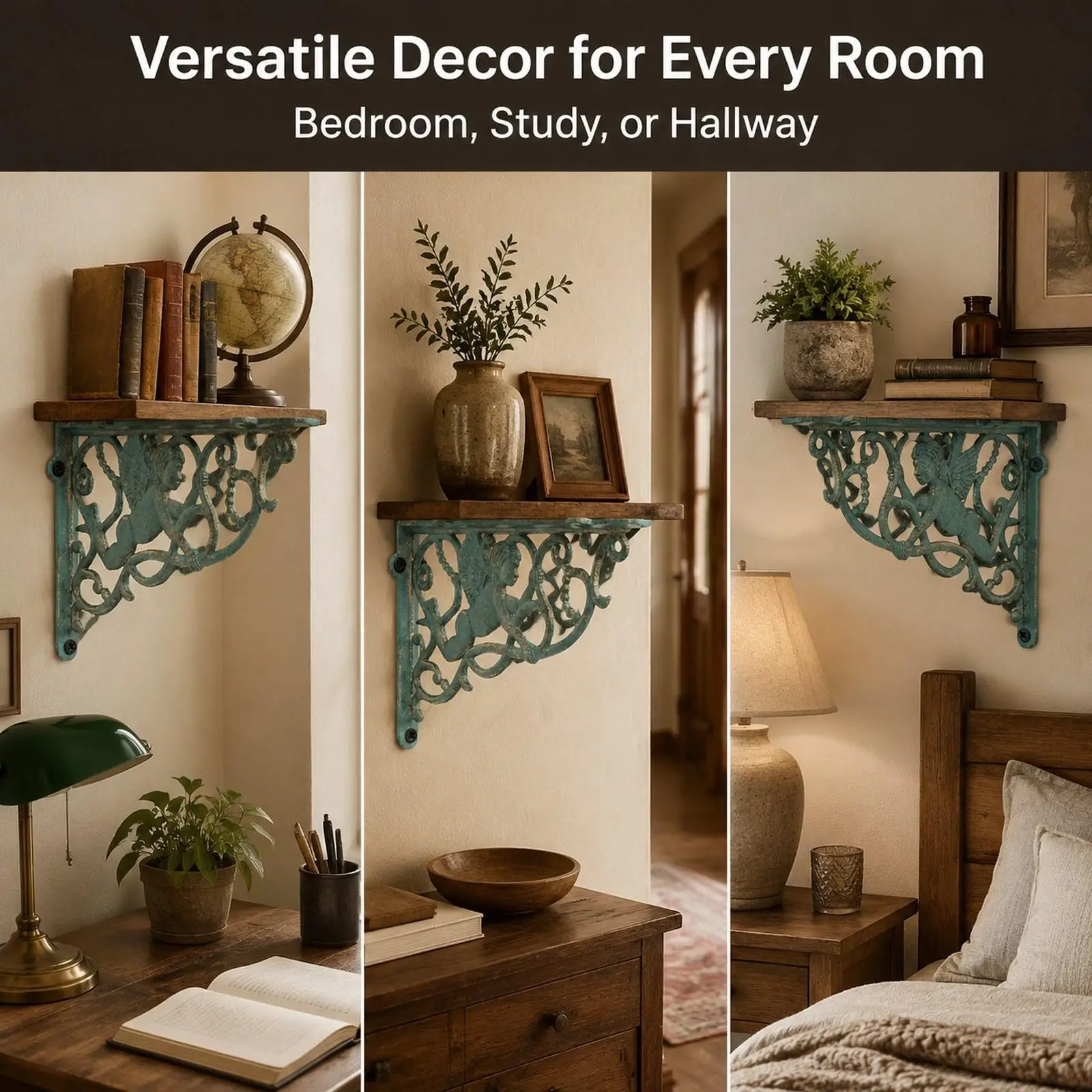 Cast Iron Shelving Bracket Quick Installation Heavy Duty Wall Bracket Decorative Shelf Bracket for Mailbox Projects Bar Porch