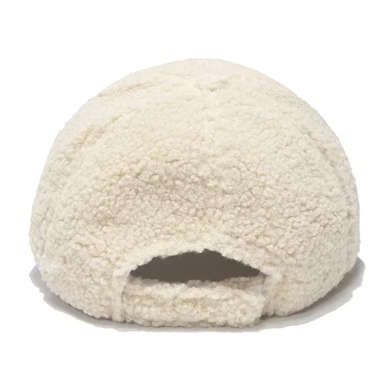 Lamb Wool Baseball Cap — Korean Style Plush Winter Sun Hat for Women