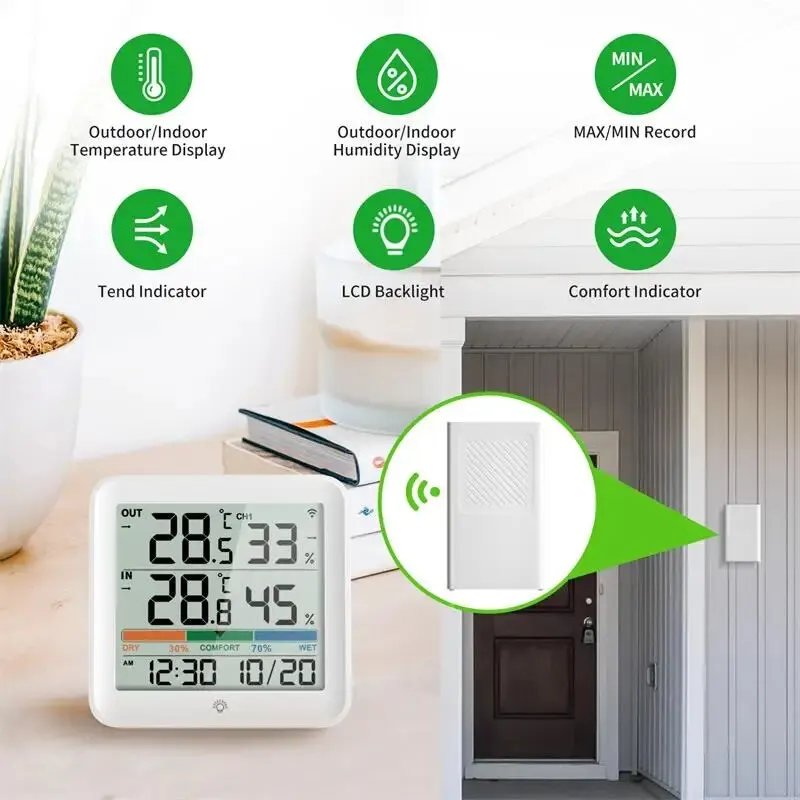 Digital Thermometer Hygrometer with Remote Indoor LCD Temperature Humidity Meter Room Sensor High Accuracy Home Thermometer