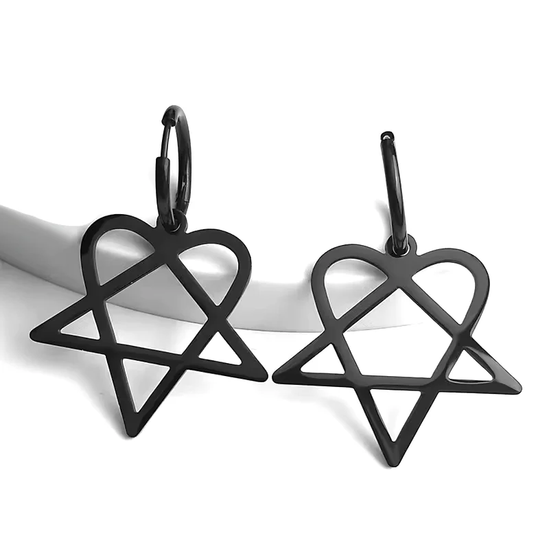 Goth Heartagram Star baumeln Creolen Frauen Edelstahl schwarz Farbe Rock Musik Band ihn Fans Ohrringe Schmuck e2613s03