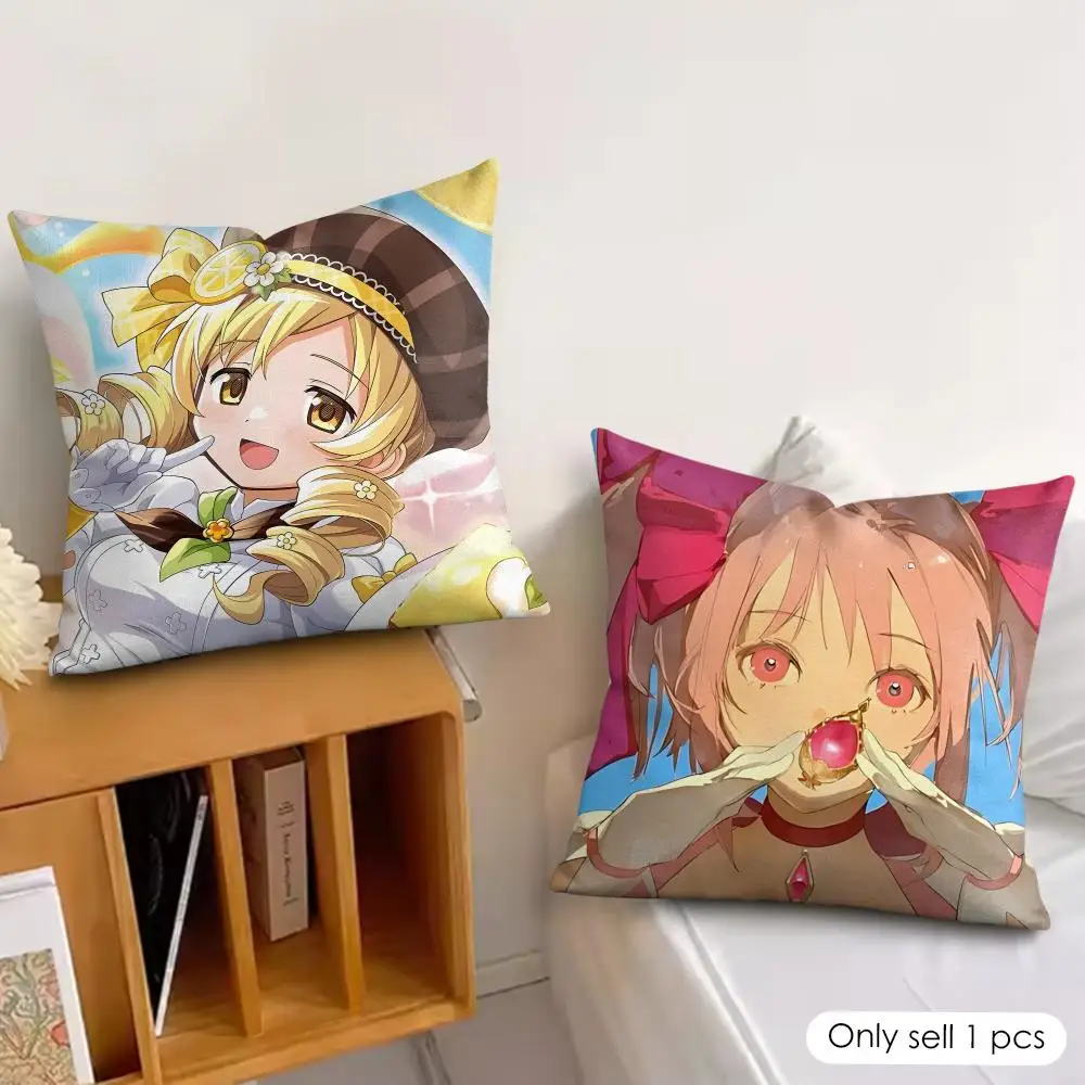 anime M-Madoka M-Magica Dreamy Style Cushion Cover Soft Plush Fabric Double-Sided Printed Pillowcase for All Seasons Home Decor