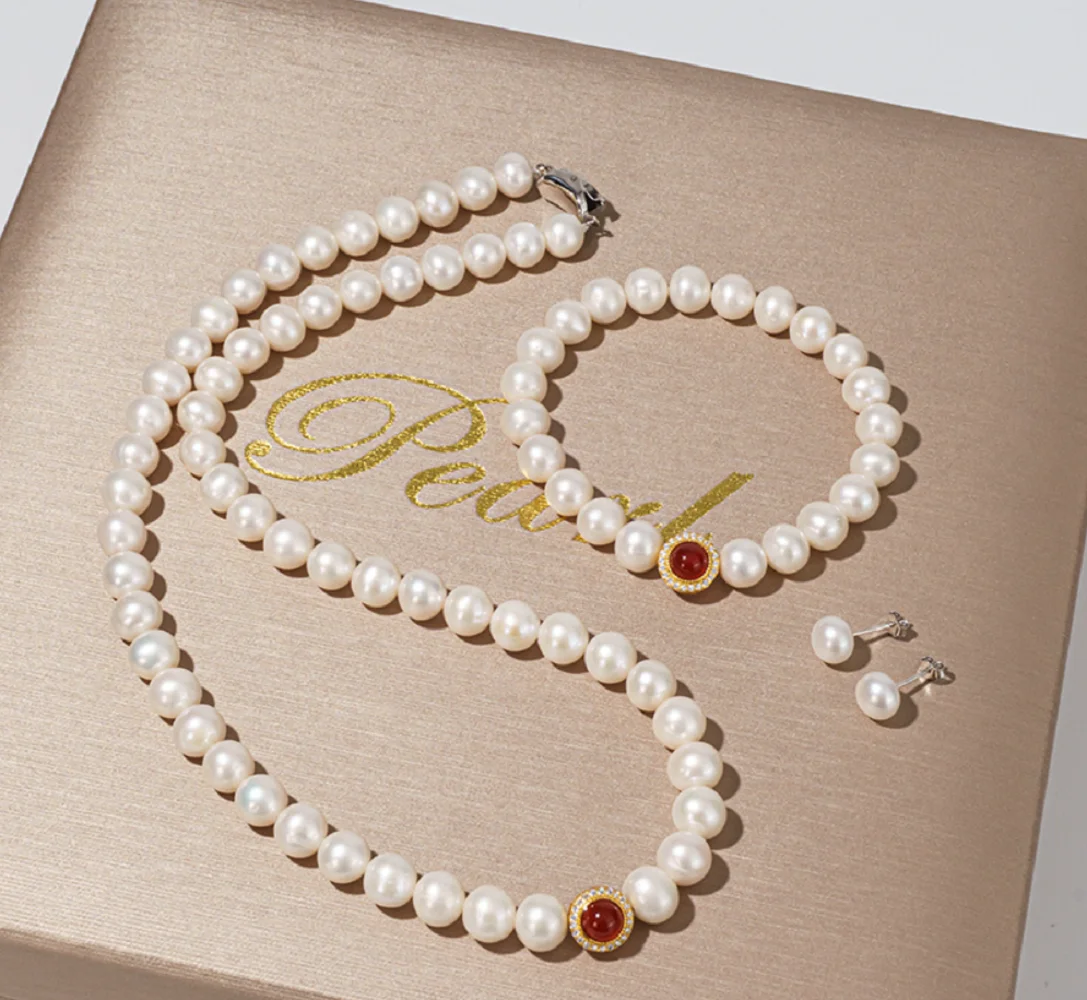 

Ожерелье из натурального японского белого жемчуга AAAA8-9 мм, ожерелье 18 дюймов + закрытый эластичный браслет, комплект серег 8 дюймов/925 s