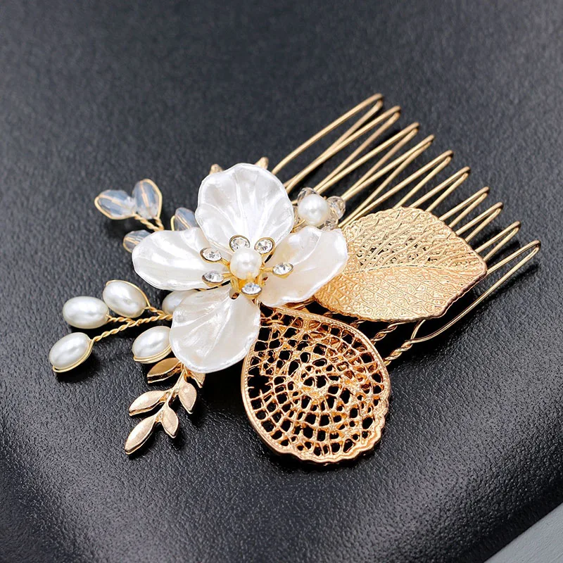 Floralbride Handmade Alloy Rhinestones Crystal Pearls Flower Wedding Hair Comb Bridal Headpieces Hair Accessories Women Jewelry