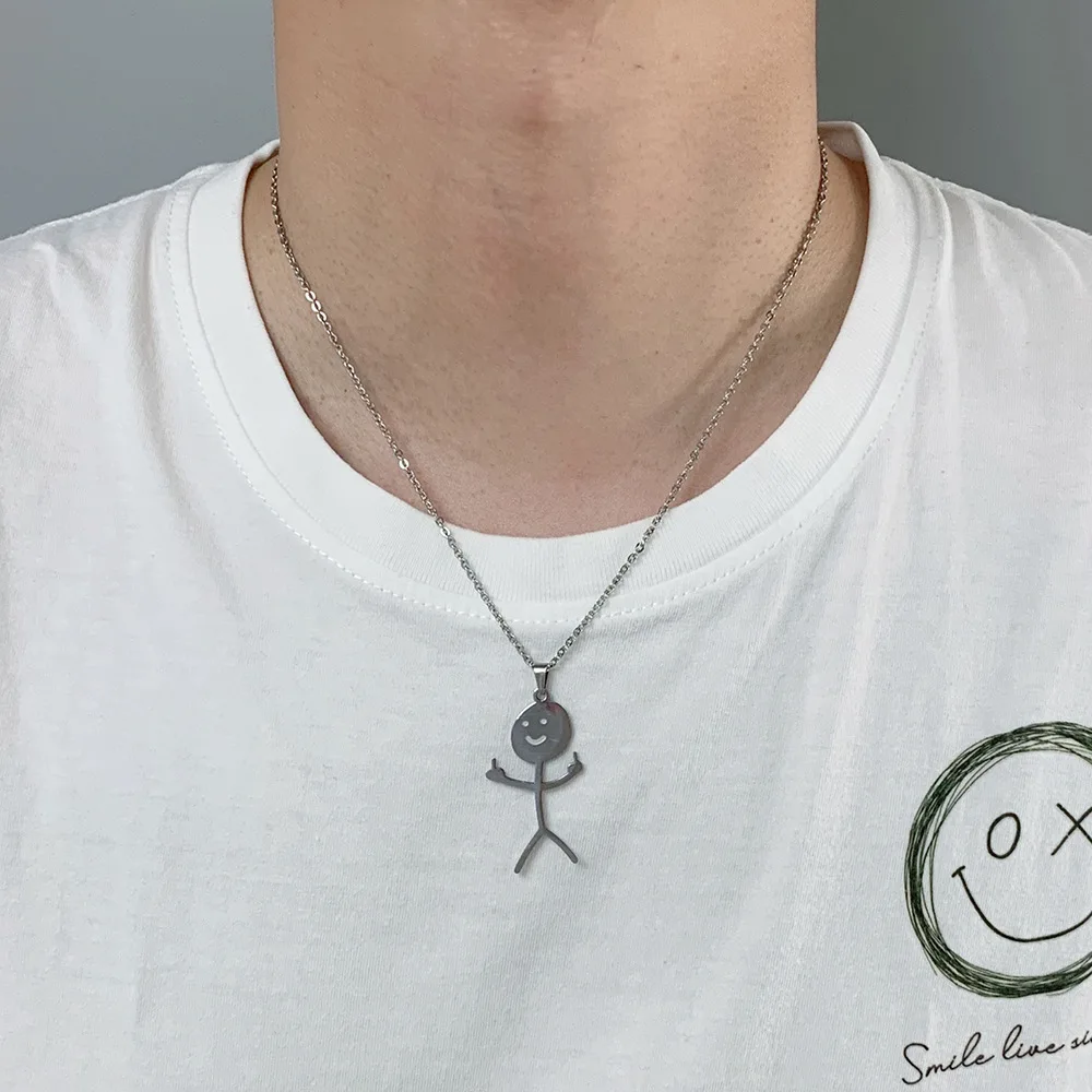 Fashion Hip Hop Fxck You Doodle Pendant Necklace for Man Woman Stickman Middle Finger Rock Punk Teen Necklace Party Gift Jewelry