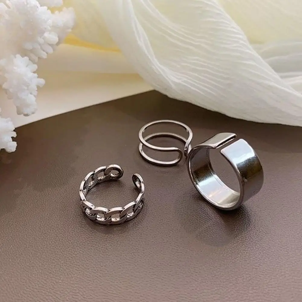 3Pcs Women Rings Korean Style Smooth Surface Finger Rings Geometric Opening Adjustable Female Chic Rings Jewelry Accessories