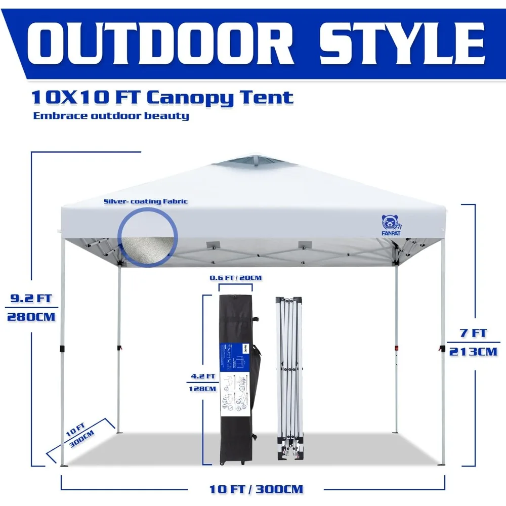 10x10 Pop Up Canopy Tent,300D Silver-Coating Top,1-Person Setup Commercial Heavy Dury Canopy Tent Instant Portable Shelter and W