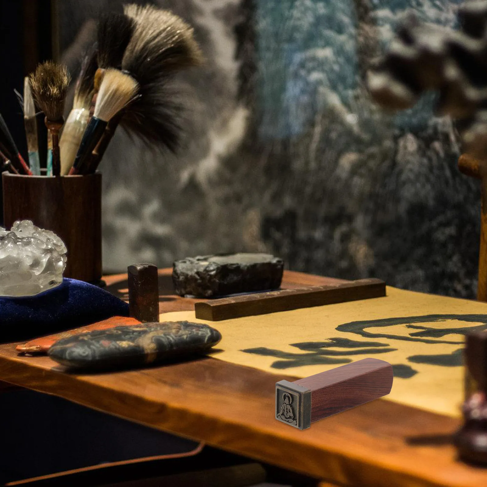 Set de Sellos de Caligrafía con Punta Dura, Diseño Nube Zen, Sello Grabado en Madera de Sándalo Negro, Sellos Tradicionales Chinos para Manualidades