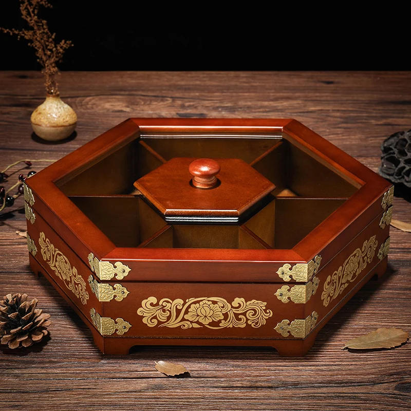 

Dried fruit candy box with lid Chinese creative wooden melon seed plate