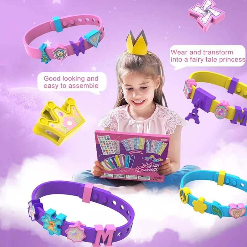 Creative DIY Children Beaded Bracelet Craft Toys Cartoon Letter Pattern Charms Watchband Educational Toy Girls Birthday Giftskid