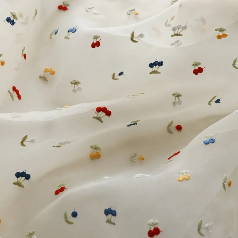 

Вишневая кружевная вышитая ткань из органзы для летнего платья, свадебные вечерние платья для девочек, модная ткань ручной работы «сделай сам»