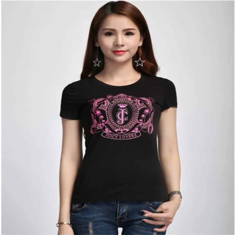 

JUICY LOVERS Brand 2024 Fashion Slim Women Sporting T-Shirt Red Black Blue White Pink Letter Casual Tees O-Neck Women Tops