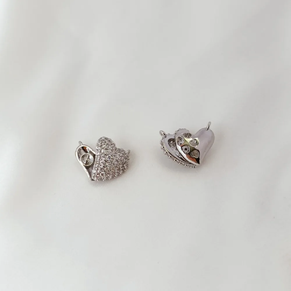 إكسسوار مطلي بالذهب عيار 14 قيراط ومجموعة مع قلادة مزدوجة على شكل قلب من الزركون، حامل فارغ من اللؤلؤ على شكل قلب مجوف #5