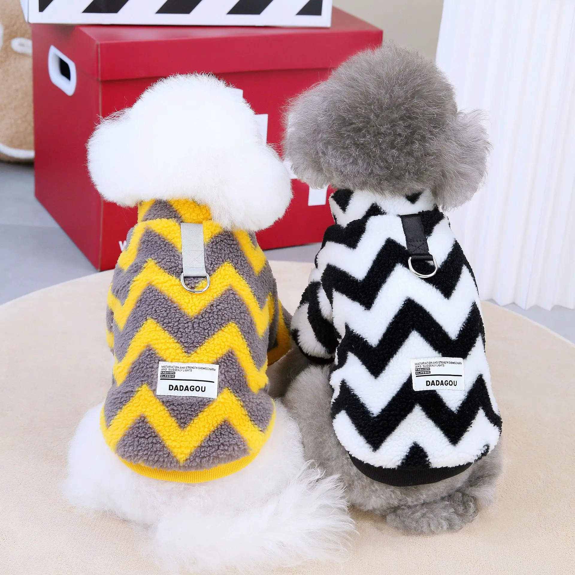 Winter Warm Dog Clothes  Puppy Two legged Jacket Teddy Bomei Cat Pet Costume Wave Pattern Lamb Fleece Cotton Coat Free Shipping