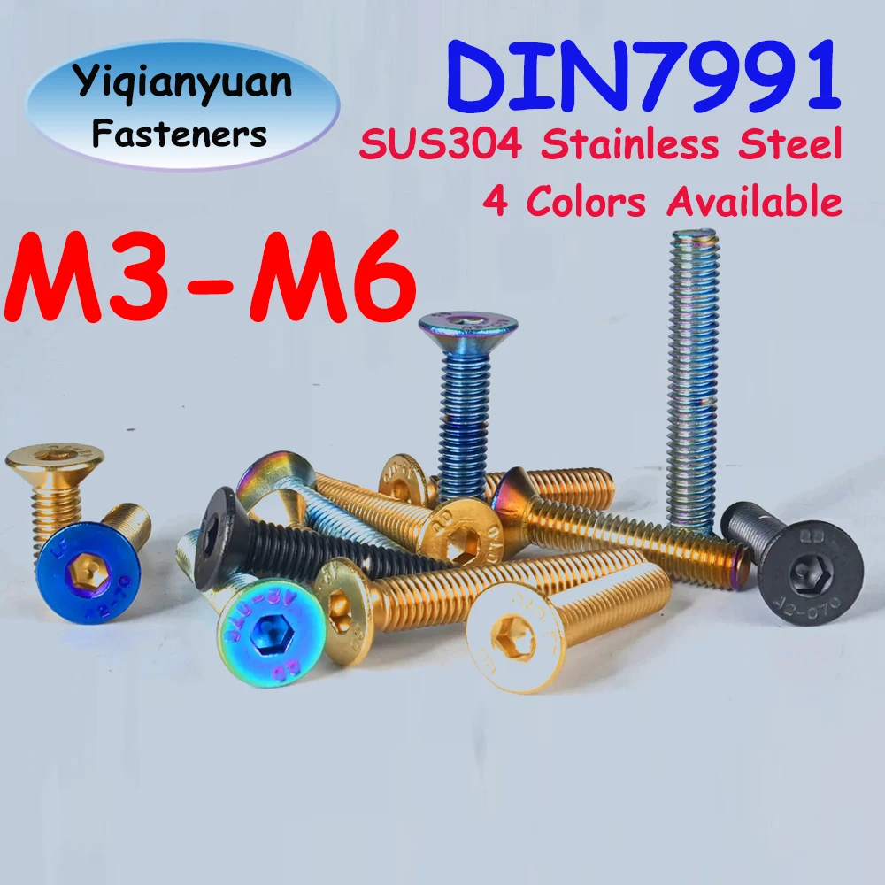 

Yiqianyuan M3 M4 M5 M6 DIN7991 Hex Socket Countersunk Head Screws SUS304 Stainless Steel Allen Key Bolts PVD 4 Colors Available