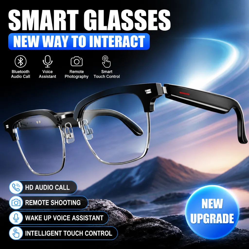 Blue Light Blocking Smart Audio Glasses - スマートBluetoothグラス オープンイヤーオーディオサングラス 偏光ブルーライトカット 音楽通話対応アイウェア