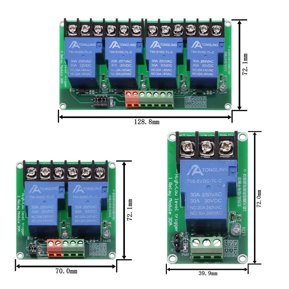 1 Way 2 4 channel relay module 30A with optocoupler isolation 5V 12V 24V supports high and low Triger trigger with Guide Rail