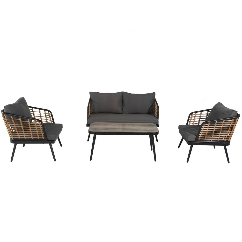 4pcs Patio Furniture Set Outdoor Conversation Sets With Glass Coffee Table PE Rattan Wicker Chairs Cushion For Patio Lawn Garden