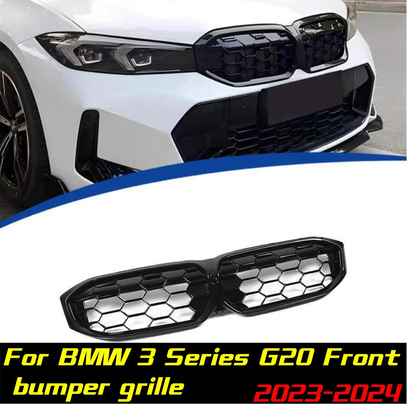 

Front Bumper Grille For BMW 3 Series G20 2023-2024 Meteor Style With ABS Front Grill Auto Racing Grille Grid Body Kits