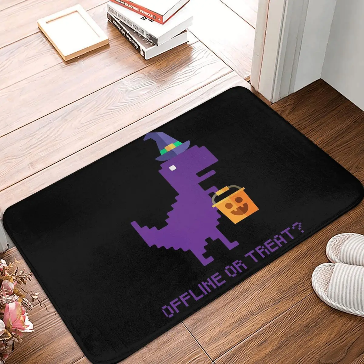 Purple Halloween Offline T-Rex Dino Offline Or Treat Non-slip Doormat Floor Mat Carpet Rug for Kitchen Entrance Home Footpad Mat