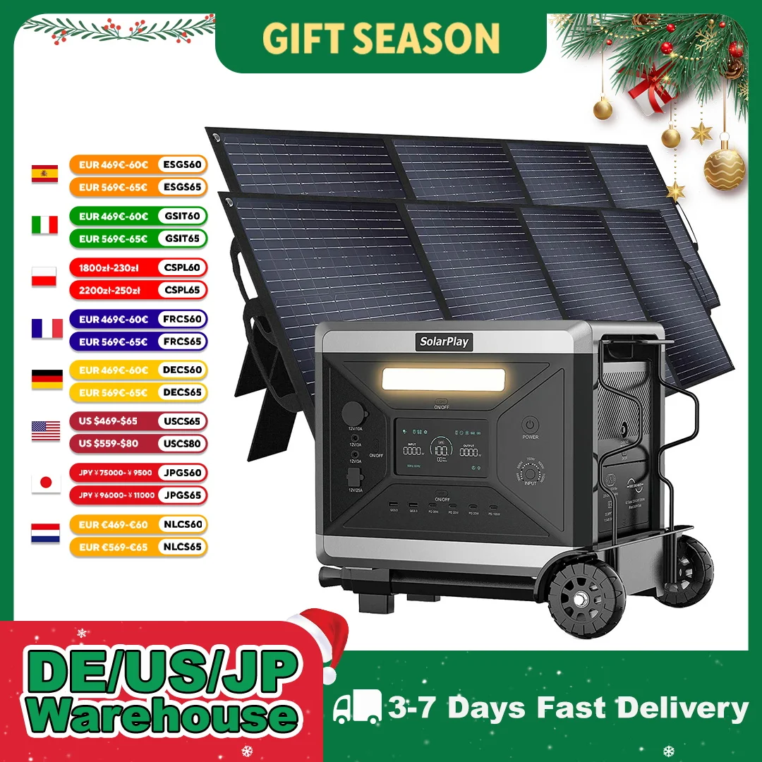 SOLARPLAY Display LCD Stazione di energia elettrica Pannello fotovoltaico Kit solare di emergenza da 400 W con carrello Attrezzatura da campeggio esterna