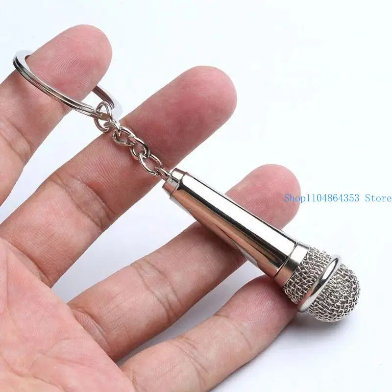 Fashion Silver Microphone for Key Ring Charm Rock Rapper Music Keychain Hanging Pendant Keyfob Jewelry Gift for Friend T
