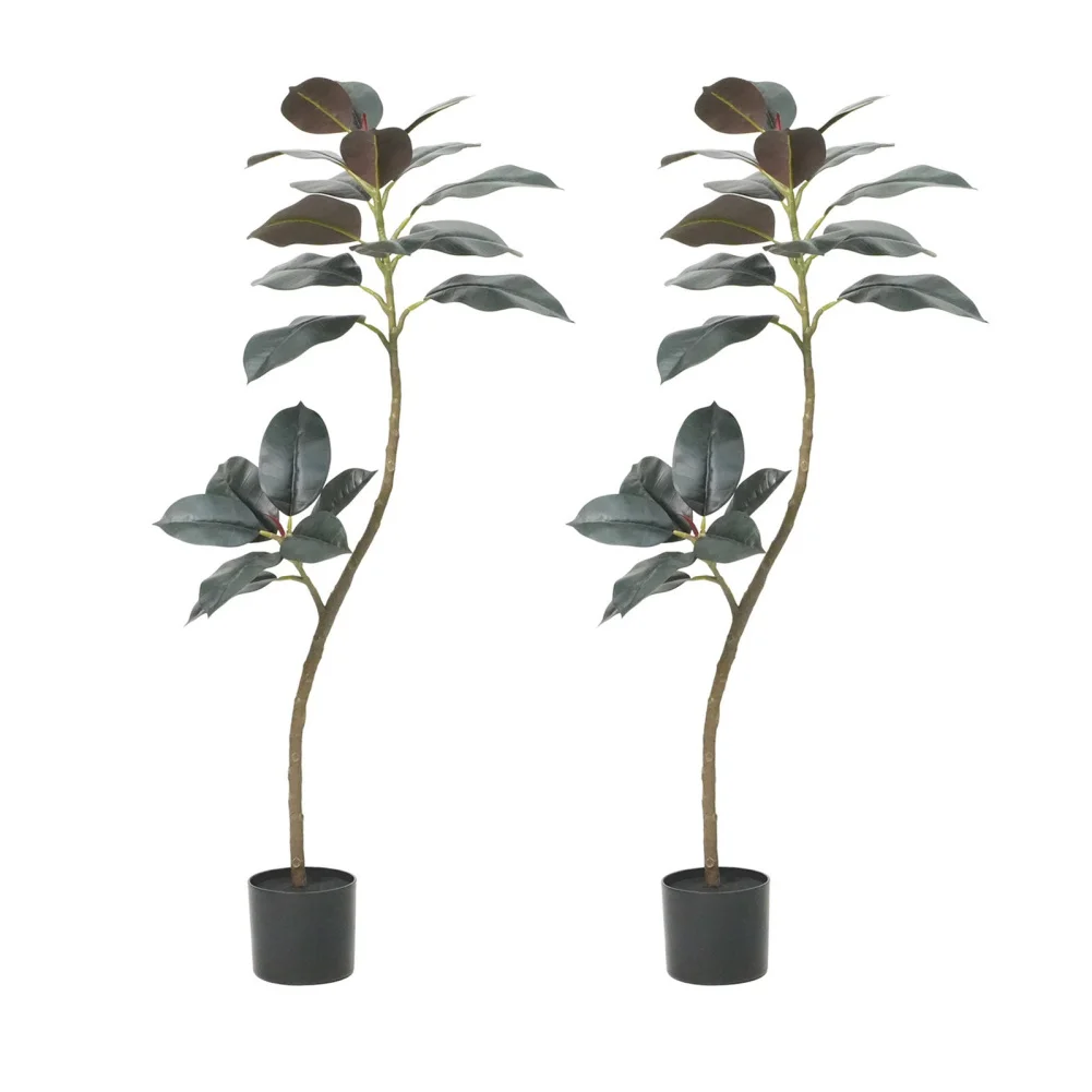 2pcs Large Artificial Rubber Tree Realistic Rubber Tree With Lifelike Leaves And Pot, Faux Plants For Living Room Bedroom Office