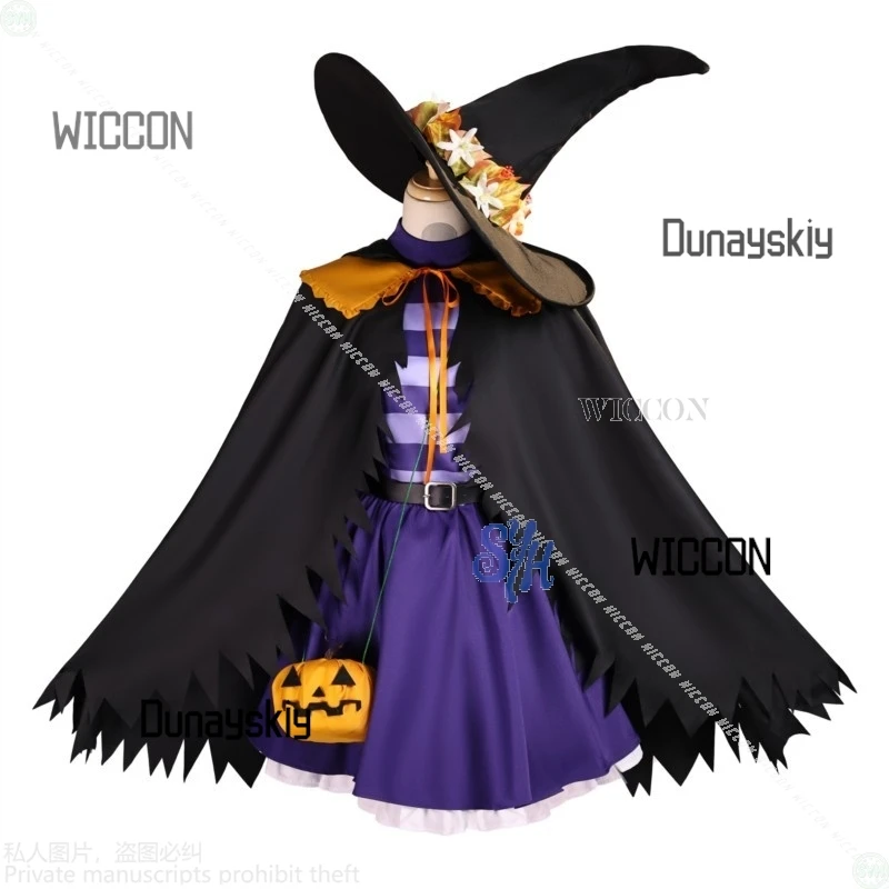 Kostum Cosplay Anime Frieren: Beyond Journey's End 2025 Pesta Halloween Ajaib Jubah Penyihir Kawaii Topi Besar Gaun Ungu
