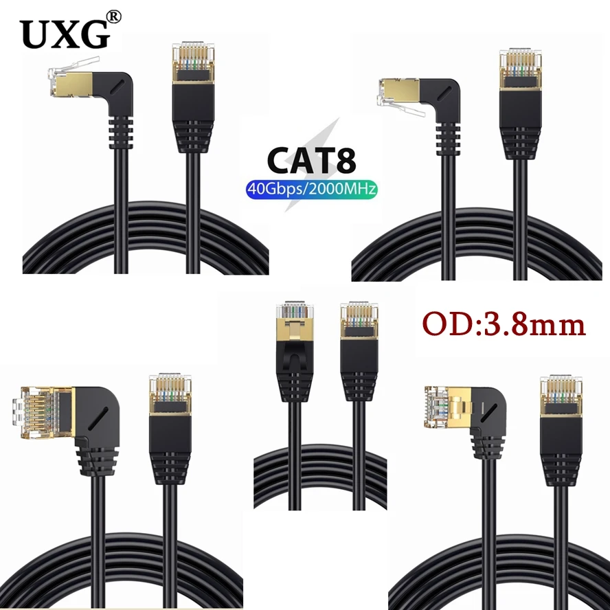 40 gb/s 2000MHz kot 8 Ultra cienki Cat8 kabel Ethernet SFTP RJ45 sieci Lan 90 stopni w górę kąt nachylenia internetu RJ 45 kabel Ethernet