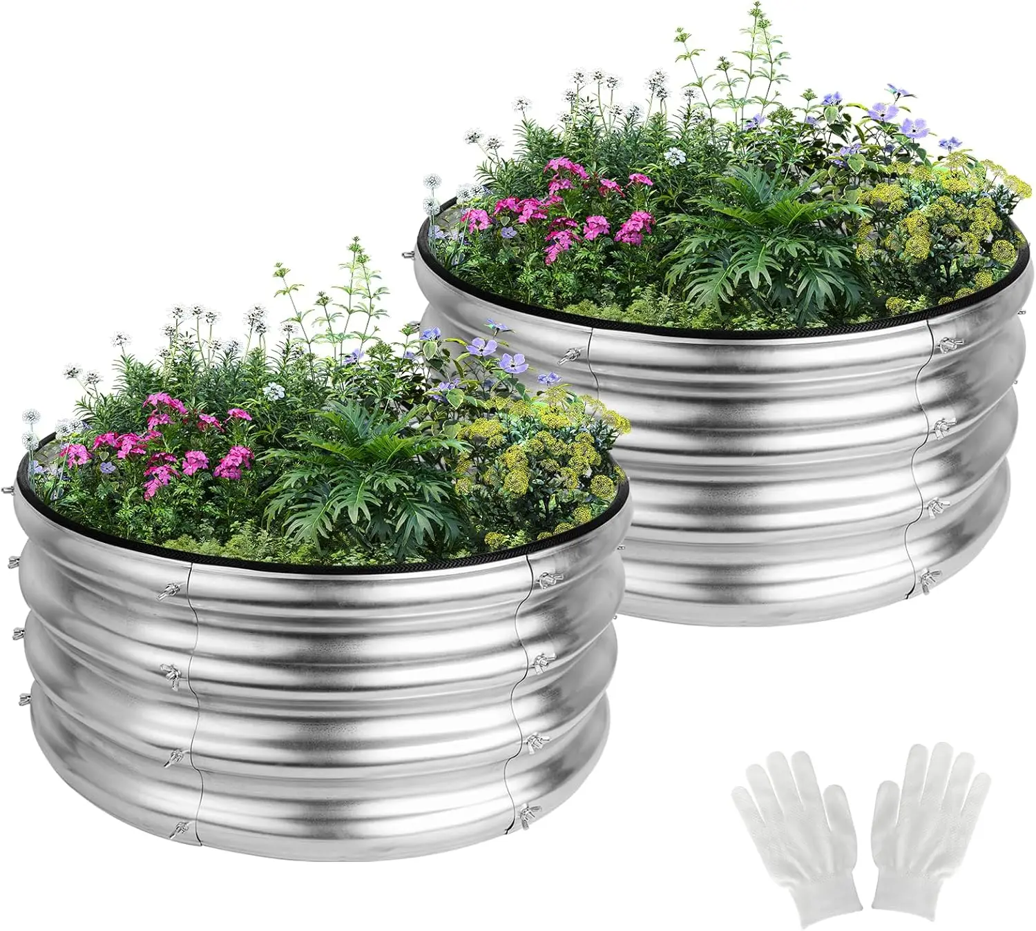 

2 упаковки, 2x2x1 футов, круглые оцинкованные поднятые садовые кровати, приподнятые садовые кровати, металлические кашпо, уличная простая сборка, садовая кровать для Pl